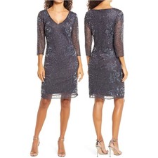 Pisarro NIGHTS Beaded V-neck Cocktail Dress IN STORES 198 SZ 16