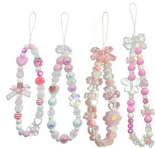 4 Pieces Cute Phone Charms - Beaded Strap Aesthetic Y2K Cell Pink Style