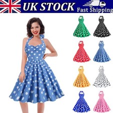 Women 1950s Retro Rockabilly Dress Halter Sleeveless 50's Vintage Swing Dress UK