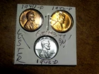 3 WW2 Lustrous RED/WHITE Cartwheel Gem+ Brilliant Unc.  Lincoln Pennies L1