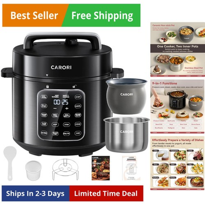 #ad #ad 9 in 1 Electric Pressure Cooker 6 Qt Dual Inner Pots Stainless Steel Pot an... $179.91