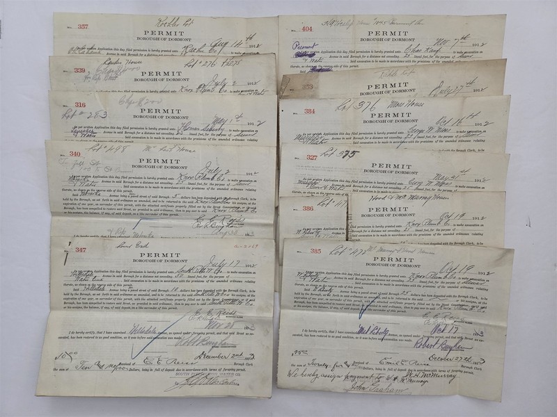 1912 antique STREET EXCAVATION PERMITS dormont pa SEWER WATER companies HISTORY
