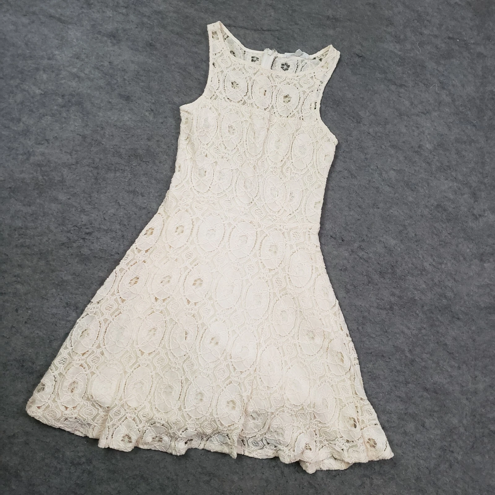 OFF WHITE Abito BB Dakota donna 0 canotta senza maniche aderente e svasato uncinetto pizzo bianco sporco