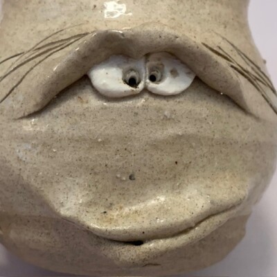 VTG Studio Gift Mug Art Pottery 3D Stoneware Ugly Funny Face Pen Holder Boho MCM