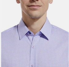 Duchamp London Men's Slim Fit Cotton Stretch Shirt, Purple, Size 16 L