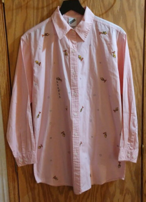 Warner Brothers Looney Tunes PINK Tweety Bird button down shirt women's SZ S