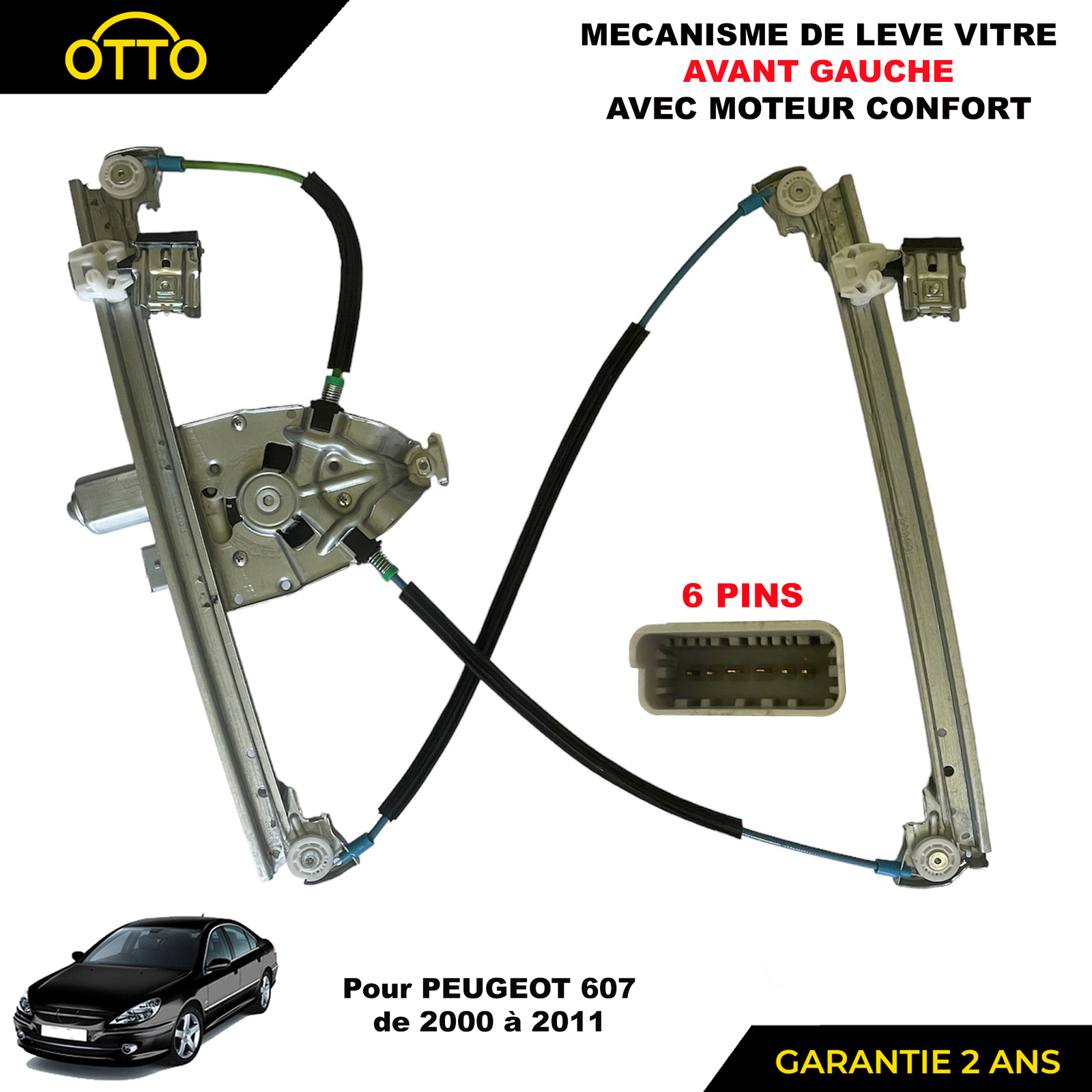 Lève-vitre électrique avant gauche 607 pour réparer la vitre côté conducteur
