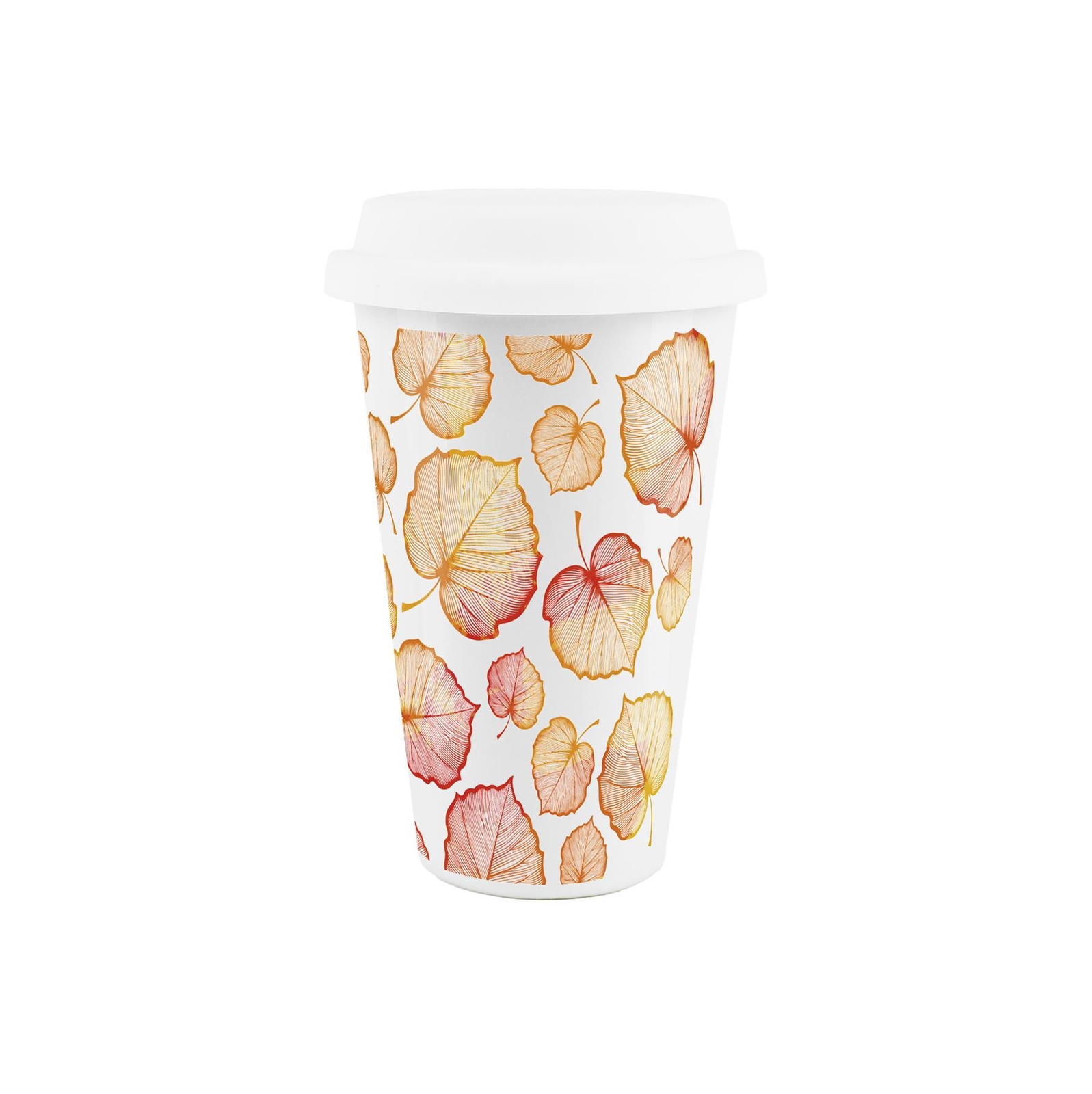 Delicate Autumn Leaves Orange Ceramic Travel Mug - Insulated Cup Gift