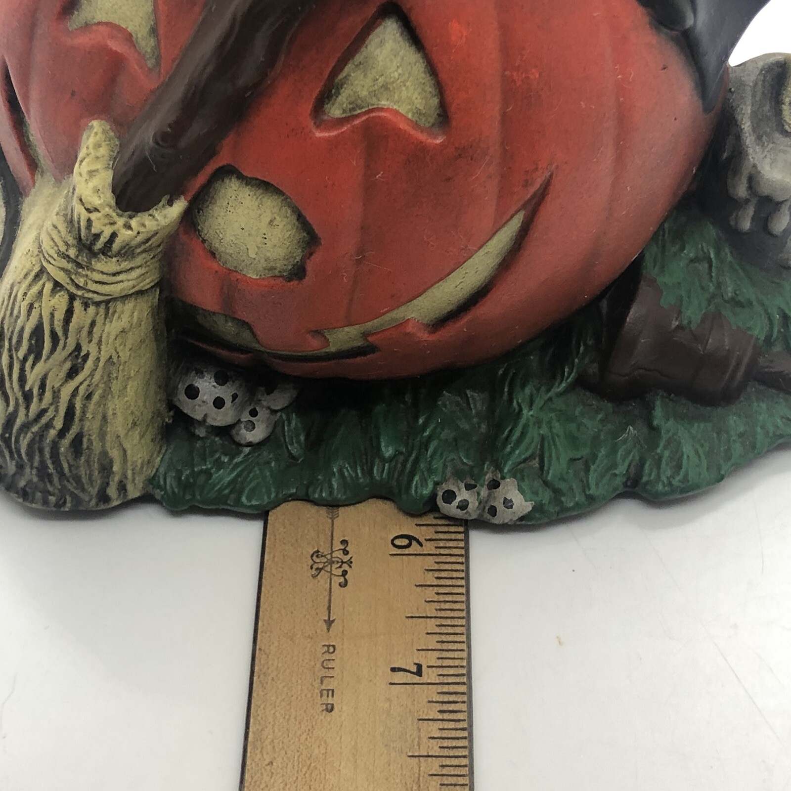 Vtg Halloween Witch Sitting On Pumpkin Hand Painted Ceramic Byron Molds 1972