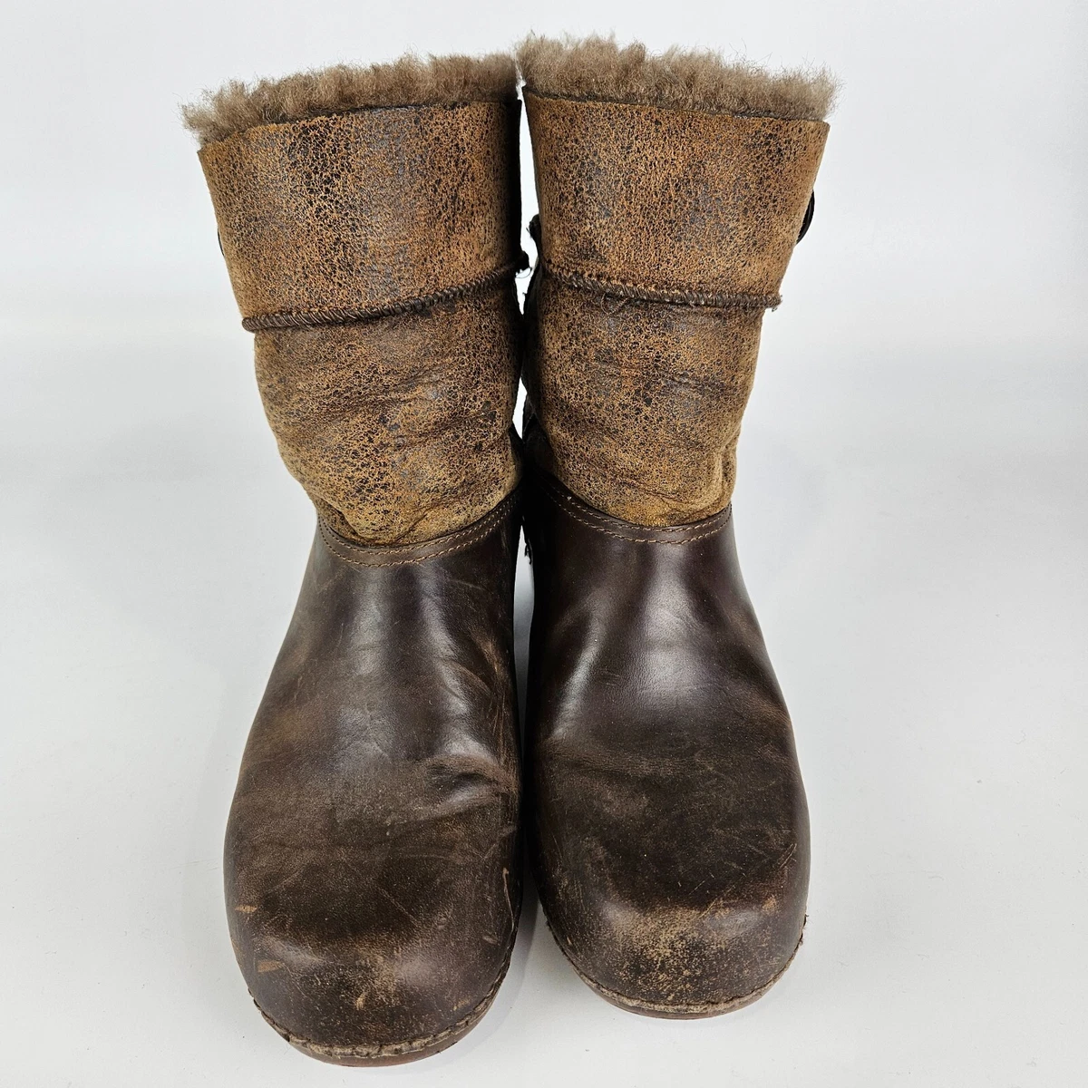 Dansko Stormy Brown Leather Shearling Fleece Lined Roll Down Shoes Bootie 39 8