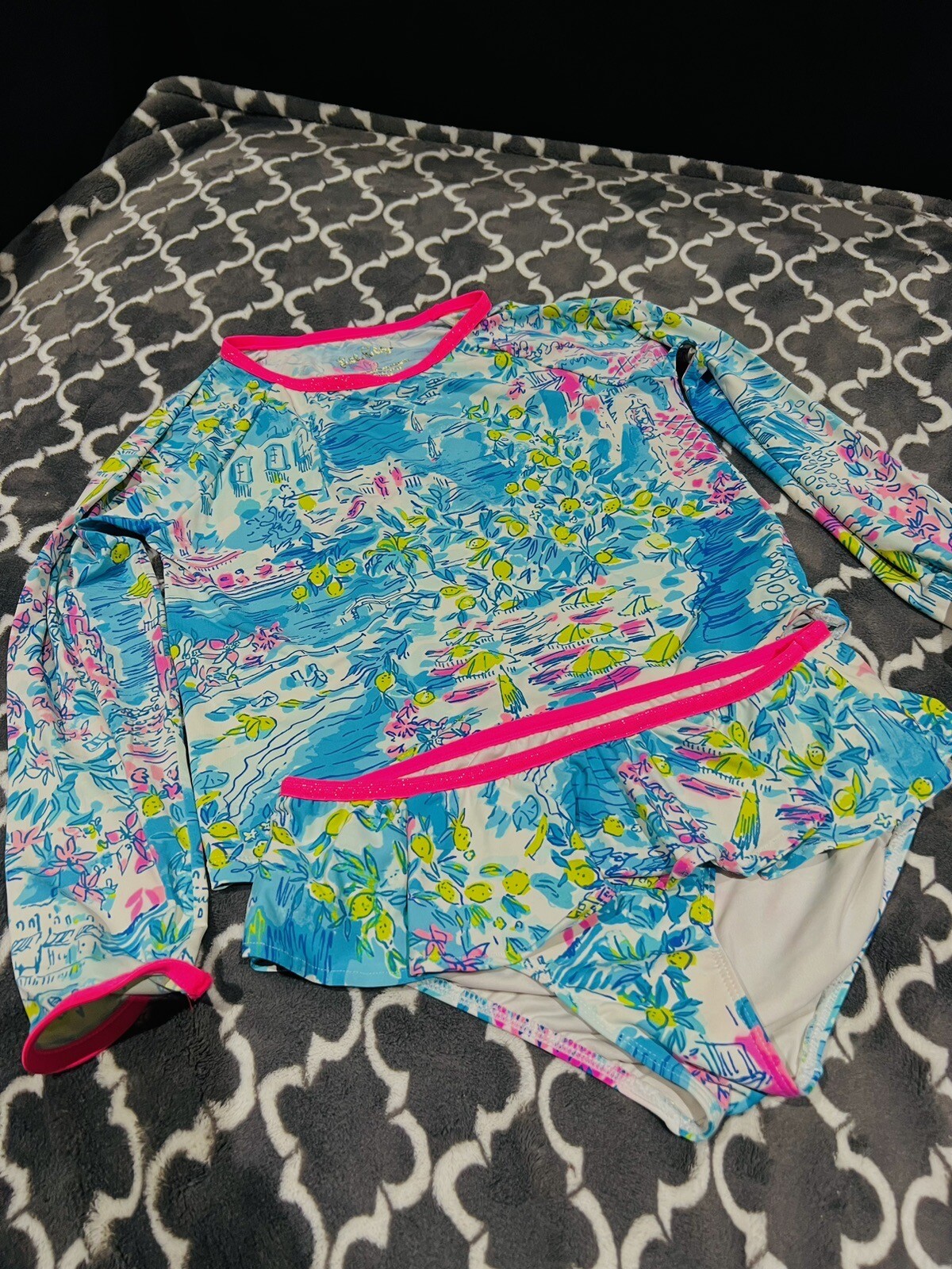 Lilly Pulitzer Swimsuit Girls 10 Postcards From Positano Beach UPF Rash