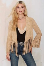 Women's Cow Lady Suede Jacket Native Language Fringe Western Leather Coat