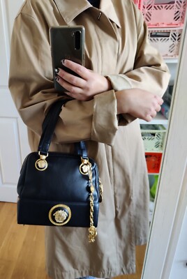 Vintage GIANNI VERSACE Brown Leather Medusa Large Shoulder Bag