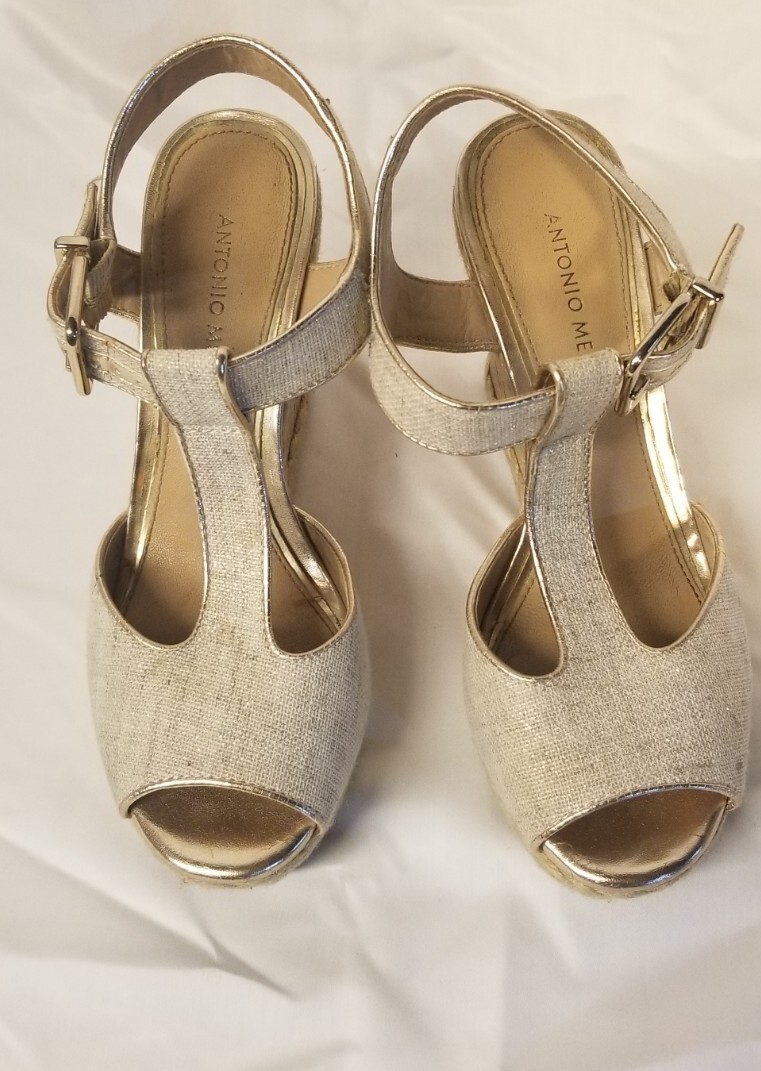 Antonio Melani Platform Cork Wedge Sandal Beige Metallic Gold