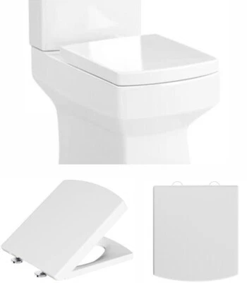 ONLY-PLUMBING SOFT CLOSE TOILET SEAT WHITE BATHROOM SQUARE SHAPE WC HEAVY DUTY SEATS ANTI SLAM