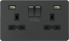 Image of Knightsbridge Anthracite Screwless 13A 2G Socket + Dual Type A USB chargers 2.4A