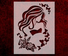 Girl Long Hair Eyes Roses Butterfly 8.5" x 11" Stencil FAST FREE SHIPPING 631 