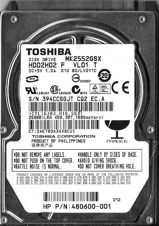 中古】Toshiba くわしく MK2552GSX 250GB HDD2H02 C ZK01 T A0/LV010A  
