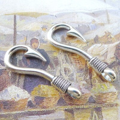 BULK 50Pcs Fish Hook Charms DIY Jewelry Making Pendant Antique Silver