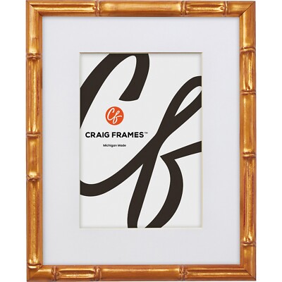 Vintage Bamboo Gold Picture Frames, 0.625'' Wide, With a Single White Mat