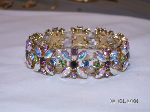 Bracelet Fantaisie Extensible Perles Cristaux Couleur Cuivre - Occasion - Style Bohème