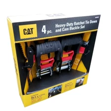 CAT 4 pc Heavy-Duty Ratchet Tie Down & Cam Buckle Set Two 16' x 1-1/2" Straps