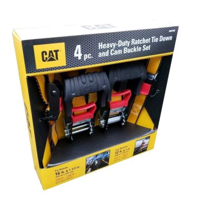 #ad CAT 4 pc Heavy Duty Ratchet Tie Down amp; Cam Buckle Set Two 16#x27; x 1 1 2quot; Straps $34.99