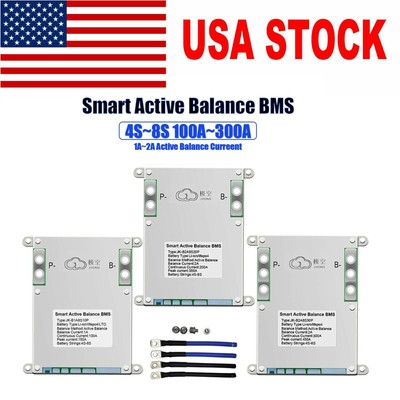 JK 4S-8S SMART 100A-300A Li-ion LiFePo4 Active Balancer BMS BT/RS485 Lot USA