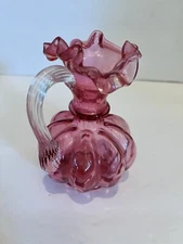 Fenton Ruby Melon Overlay Pitcher Creamer Vase With Handle 4.75”