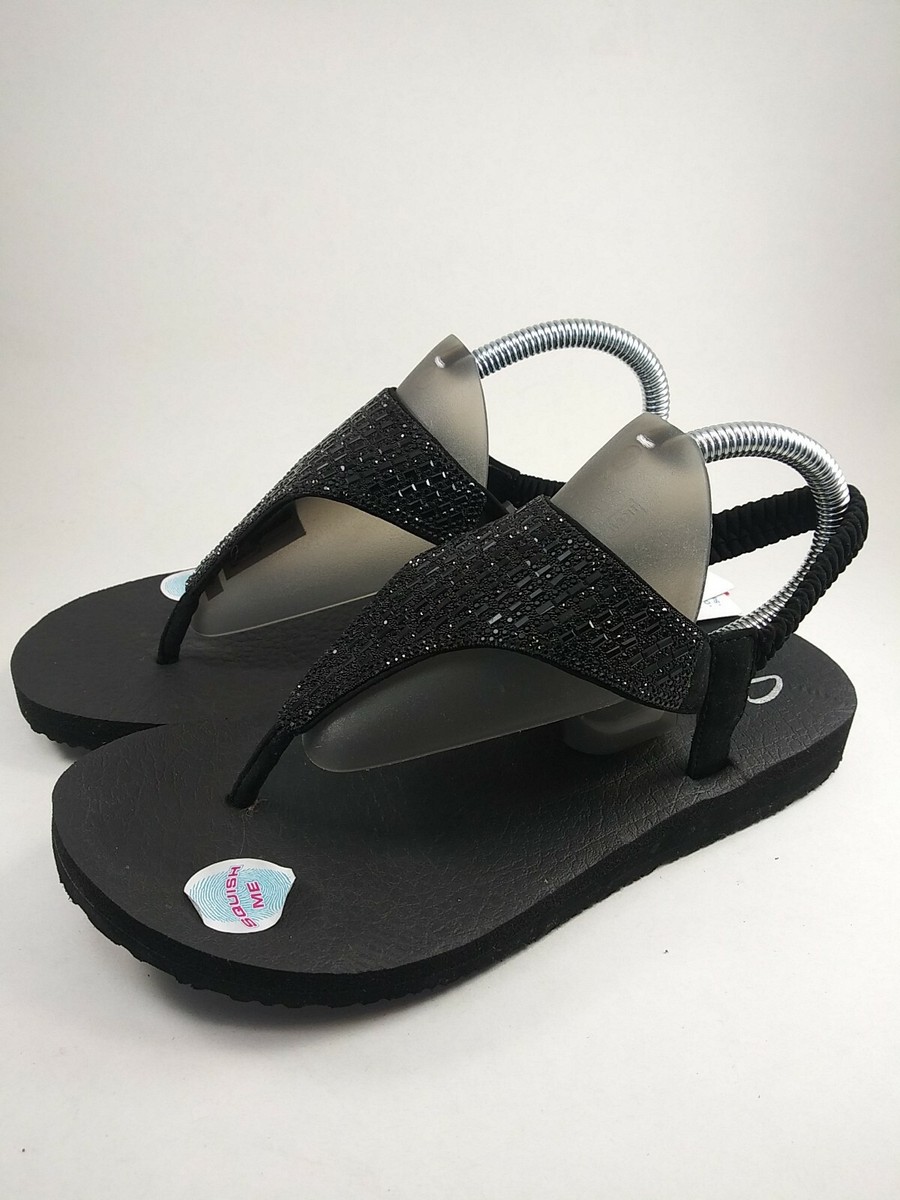 Skechers Womens Shoes Sandals Black Rhinestones Flip Flops