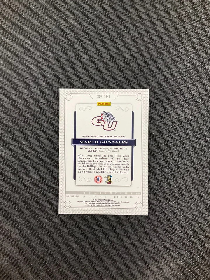2015 Panini National Treasures College #181 Marco Gonzales Rookie /10 Gonzaga - Image 2 of 2