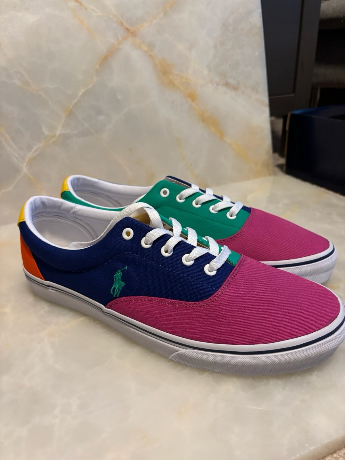 Polo Ralph Lauren Keaton Pony sneaker bassa tomaia in tela blocco colore US 13 nuova