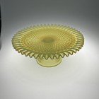 LG FENTON VASELINE TOPAZ HOBNAIL ART GLASS CAKE PEDESTAL PLATE DESSERT STAND