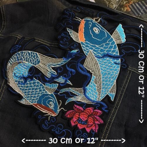 Tatuaggio portafortuna pesce koi giapponese bellissimo ferro su toppa posteriore grande ricamata XL - Foto 2 di 5