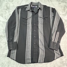 Vtg Panhandle Slim Shirt Mens Sz L 17-35 Black Gray Stripes Pearl Snap USA Made