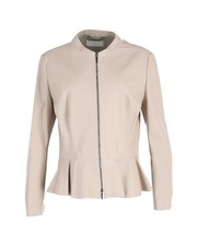 Boss Zip Peplum Jacket In Cream Lambskin Leather Uk18