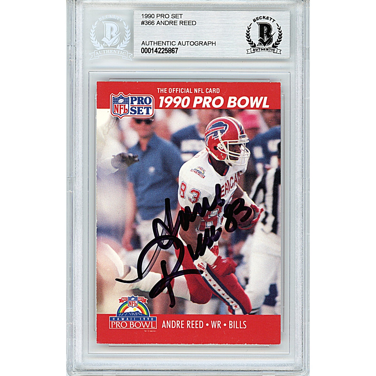 Andre Reed Buffalo Bills Auto 1990 NFL Pro Set Football BAS Auth Autograph Slab