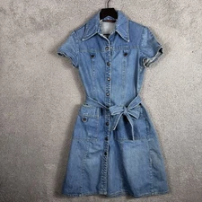 Vintage Landlubber Denim Jean Chore Dress Size 9 Belted USA Made 70's