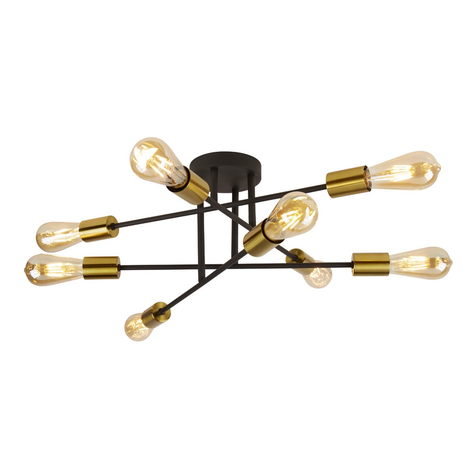 8 Lights Matt Black Arms And Satin Brass Finish Holders Ceiling Fitting Light