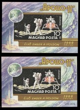Hungary 1969 MNH Block 72 A,B Perf & Imperf Sc C295 Apollo 11 astronauts on moon