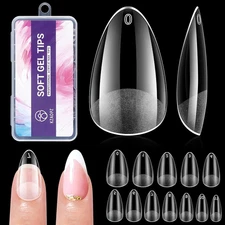 Short Almond Gel Nail Tips: 240 PCS Pre-Shaped False Acrylic Nail Tips Clear Fak