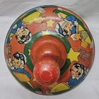 Vintage 1950’s Ohio Art Co. Toy Spinning Top Tin Litho Red Wooden Handle