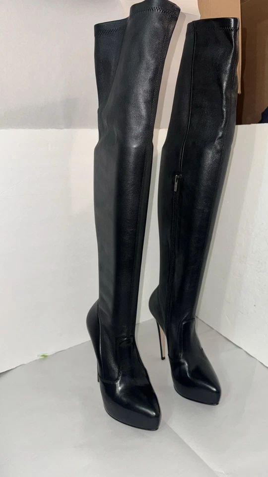 38/US7.❤️LE SILLA MADE ITALY LEATHER STRETCH OVER KNEE HIGH HEELS PLATFORM BOOTS - Image 4 of 4