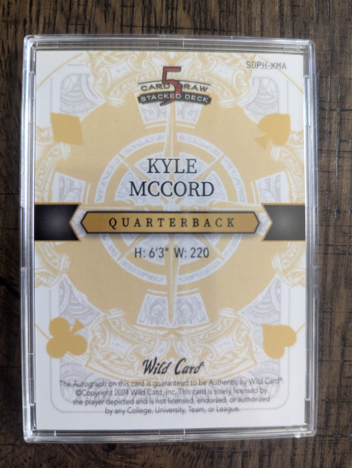 2024 Wild Card  5 Card Draw Football Kyle McCord 1/1 Auto in original case view 2