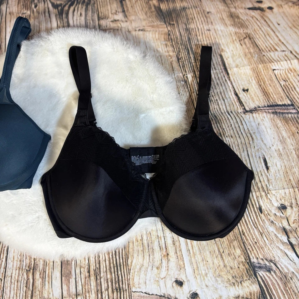 Lote 2 sujetadores Bali 38 D para mujer verde y negro push up cobertura completa con aros  Foto 2 de 4