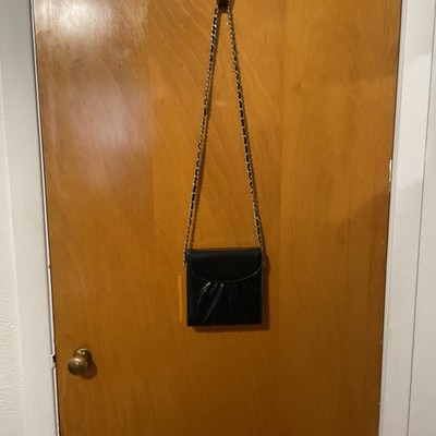Stuart Weitzman Vintage Black Patent Leather Art Deco Style Chain Crossbody Bag