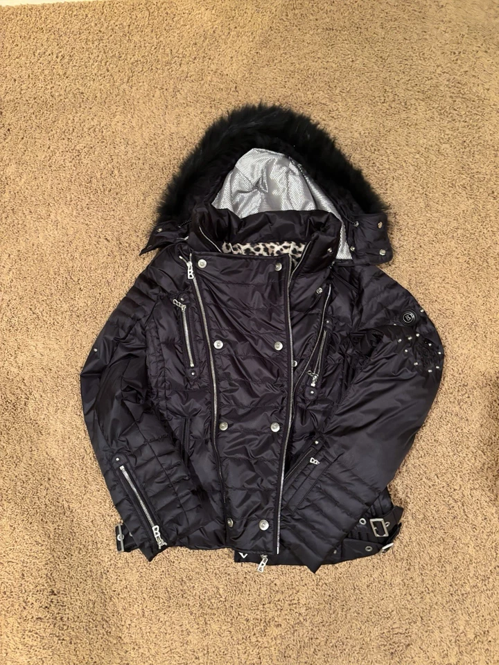 Chaqueta de esquí Bogner para mujer talla 42 negra capucha extraíble piel sintética, deslumbrante Foto 4 de 4