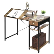 Drafting Table with Storage Shelves & Drawer, 43" Adjustable Art Desk with Mo...
