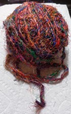 Recycled Sari Silk Yarn; 1 ball; about 100 gms; Multicolored; See photo