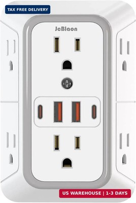 JcBlaon Outlet Extender Surge Protector - 6 Outlet Splitter with 4 USB Ports (2